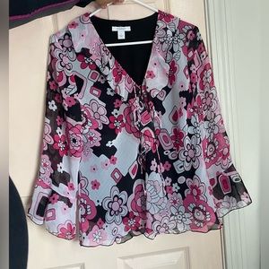 pink floral blouse